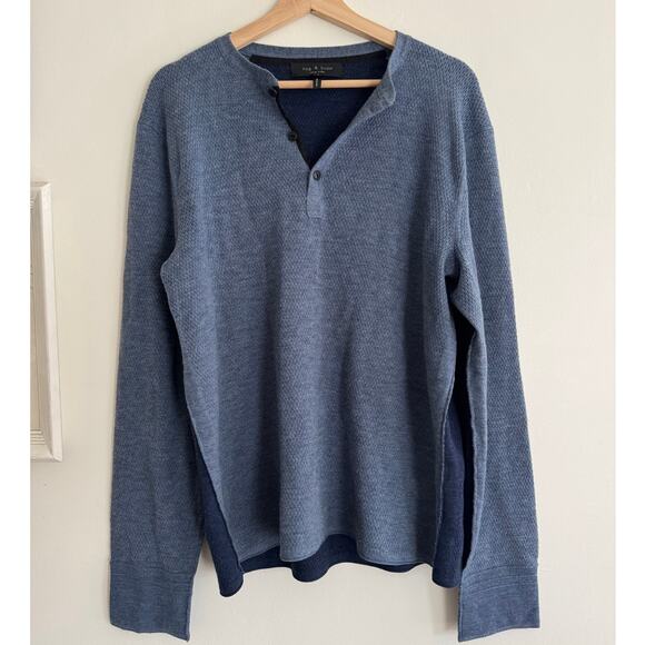 RAG & BONE Henley Two Tone Blue Waffle Knit Long Sleeve Shirt Size XL - Picture 1 of 6